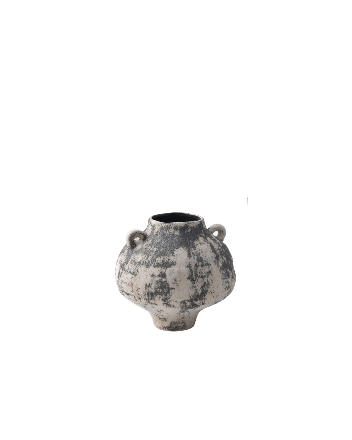 Dex Vase by Ned Collections in Small, rounded porcelain vase with loop handles and weathered charcoal finish