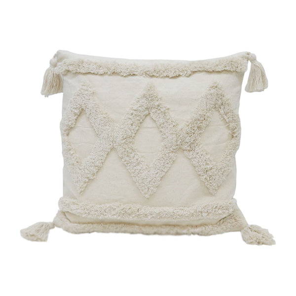A white Boho Diamond Cushion with tassels and tassels. The dimensions are not specified.
Brand Name: Flux Home