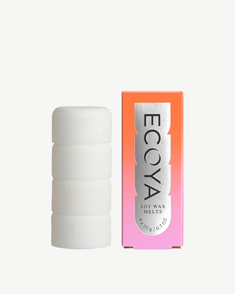 ECOYA Mandarin Gin Soy Wax Melt in orange gradient box packaging with ceramic warmer, on white background.