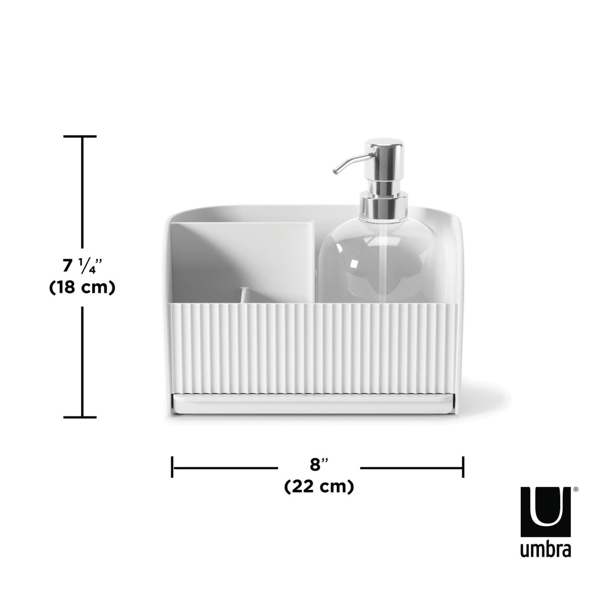 Umbra Sling sink caddy dimension diagram, 22cm wide by 18cm high