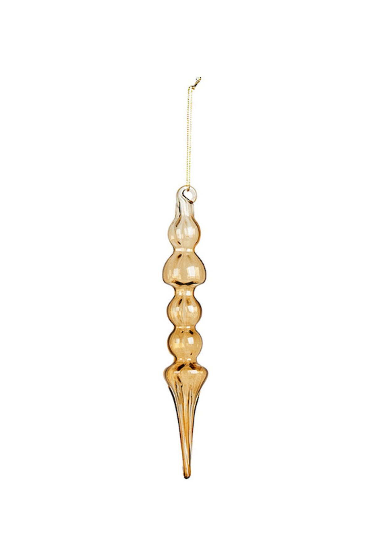 Slim clear gold glass finial Christmas decoration with stacked beads, 22cm