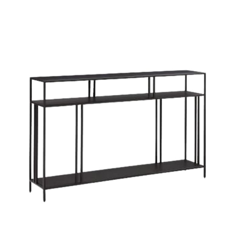 Lorenzo console at an angle, the open frame and two shelves in full view