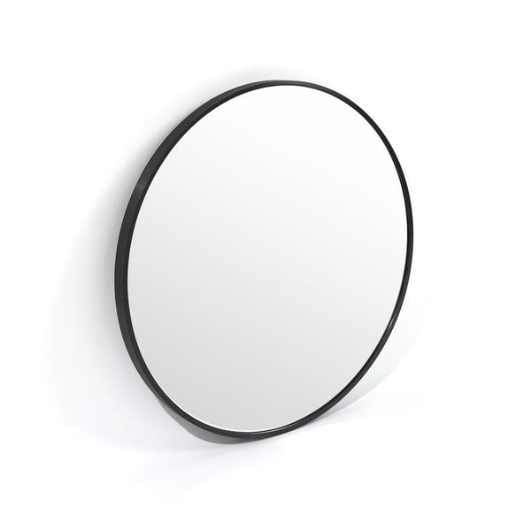 A versatile Bella Round Wall Mirror - 60 cm - Black / Brass / Chrome with a black frame on a white background, by Flux Home.