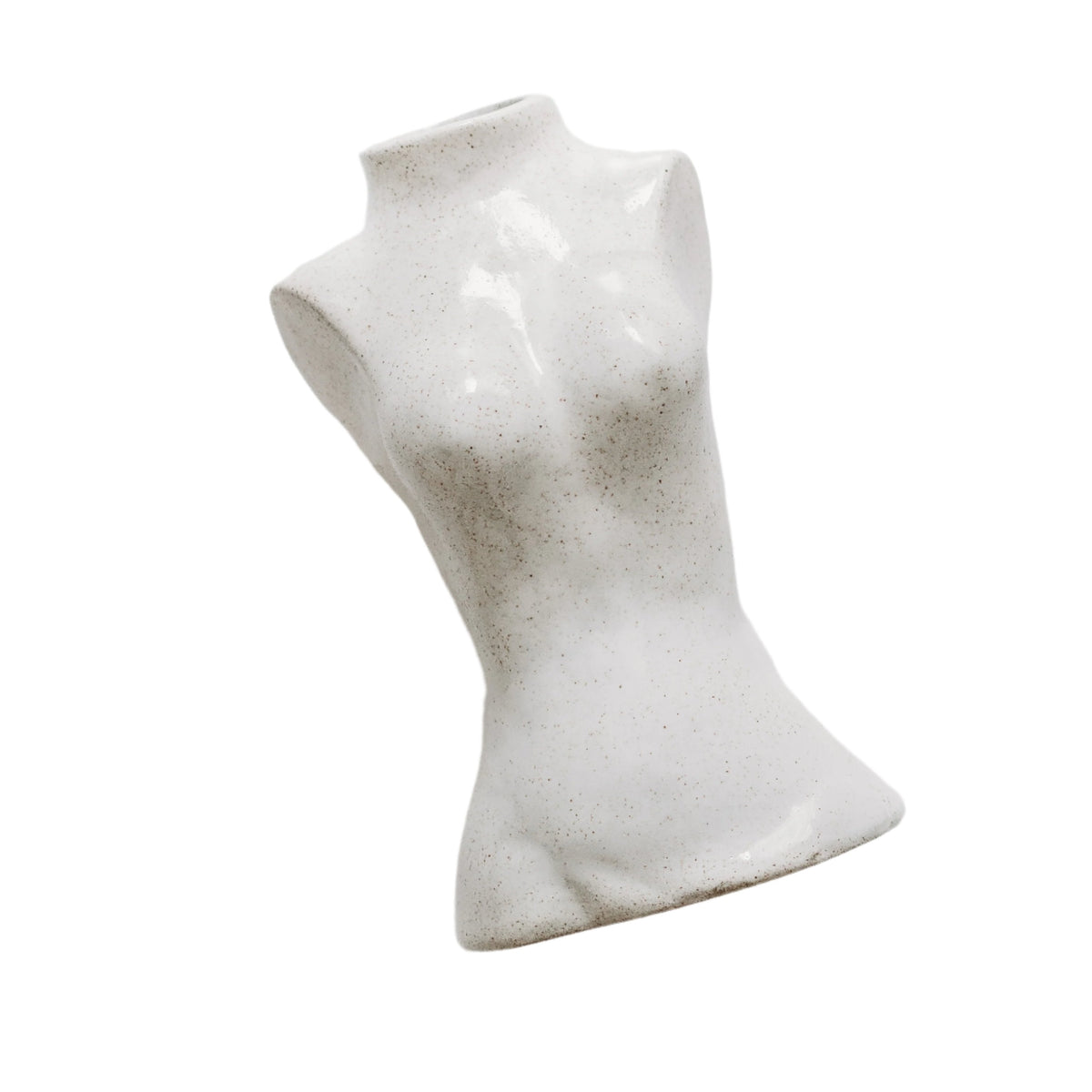 White ceramic female silhouette vase, angled view on white