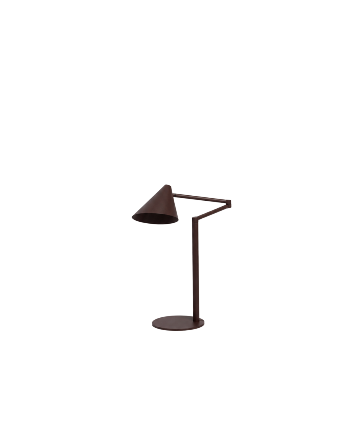 The jointed arm lamp shown in the Coffee Brown colour option, a deep chocolate finish, on white