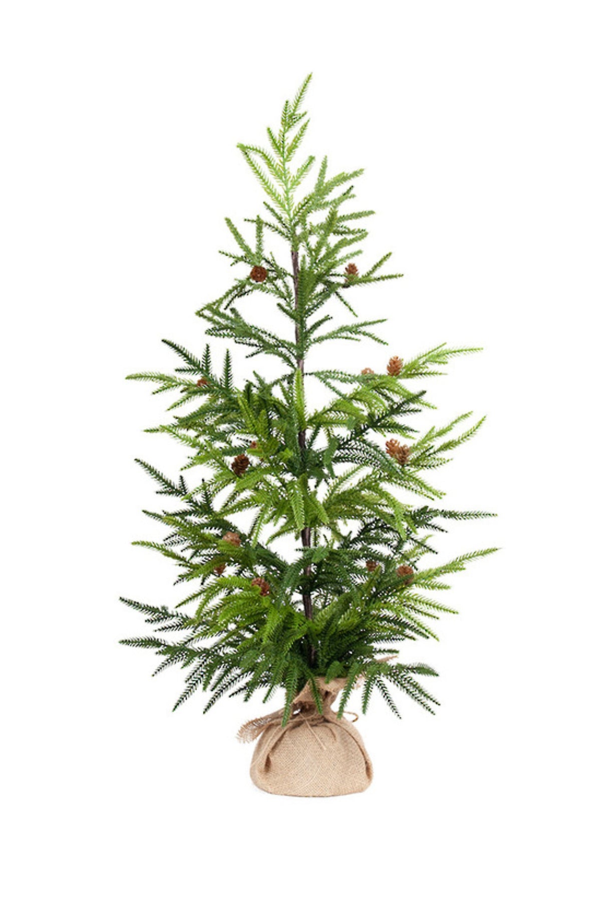 Small artificial fir Christmas tree with a hessian burlap-wrapped base, large (85cm H)