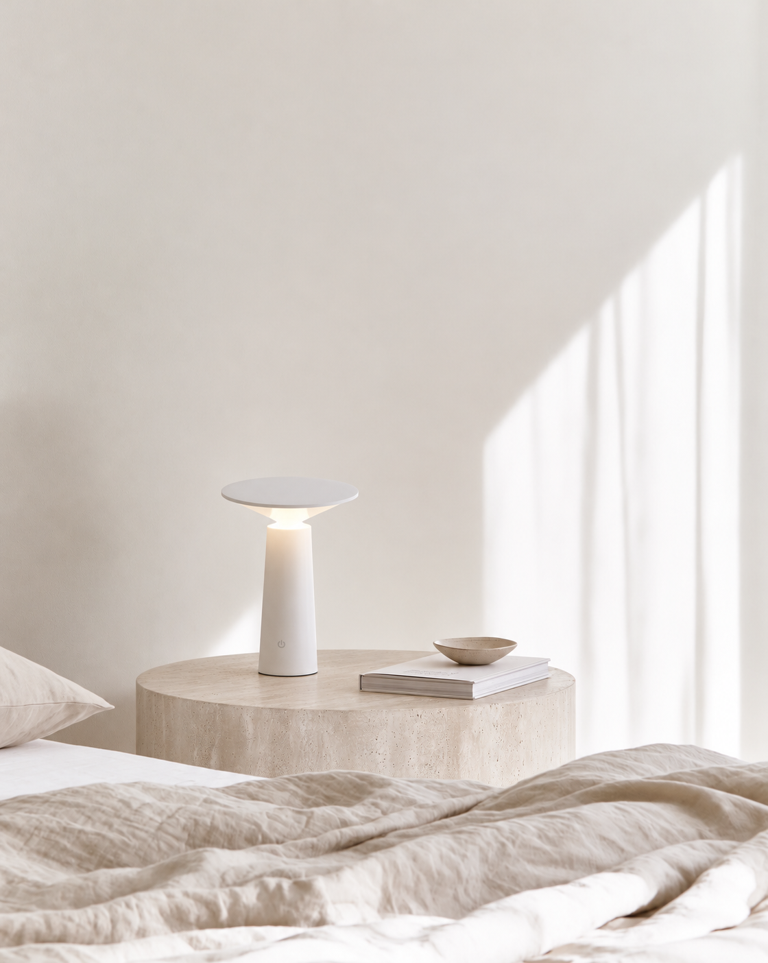LED Tilt Touch Lamp on the travertine side table