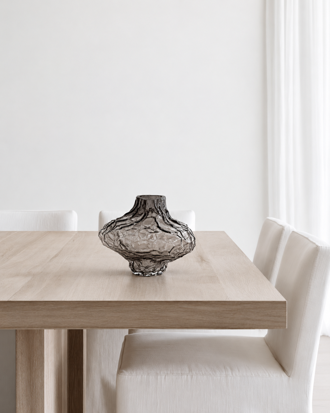 Rippled Crystal Glass Vase in Black styled on a dining table