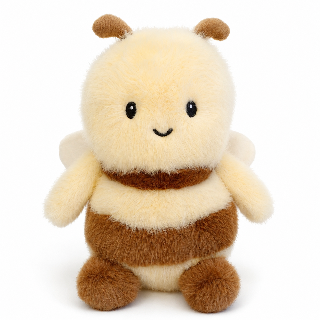 George the Bee Mini soft toy by Lily & George, small round yellow and brown plush bee with cream wings