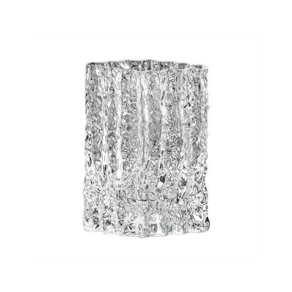 Clear Glacier glass vase with a heavily rippled surface, shown alone on a white background