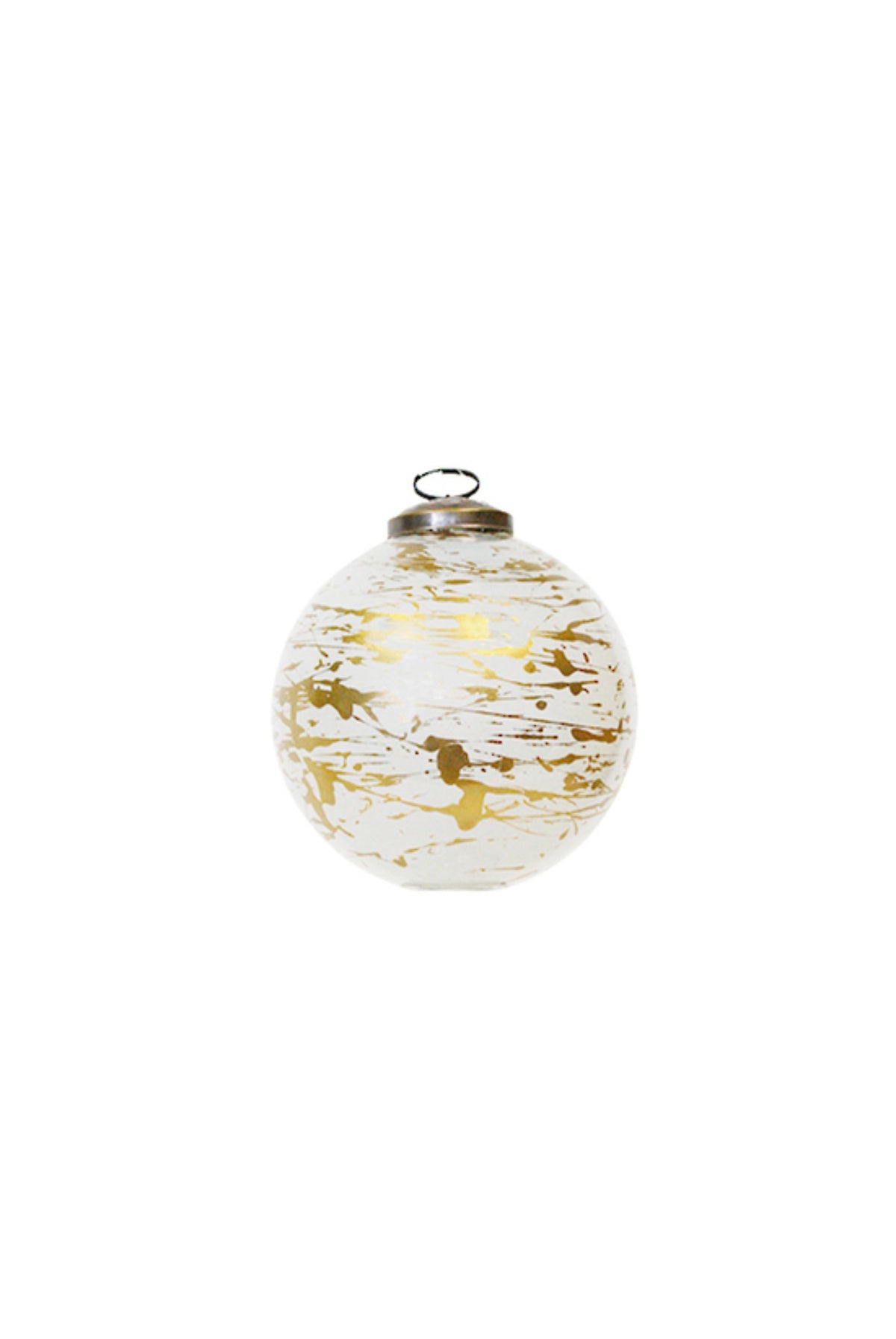 Clear glass Christmas bauble with gold paint splatter, 10cm