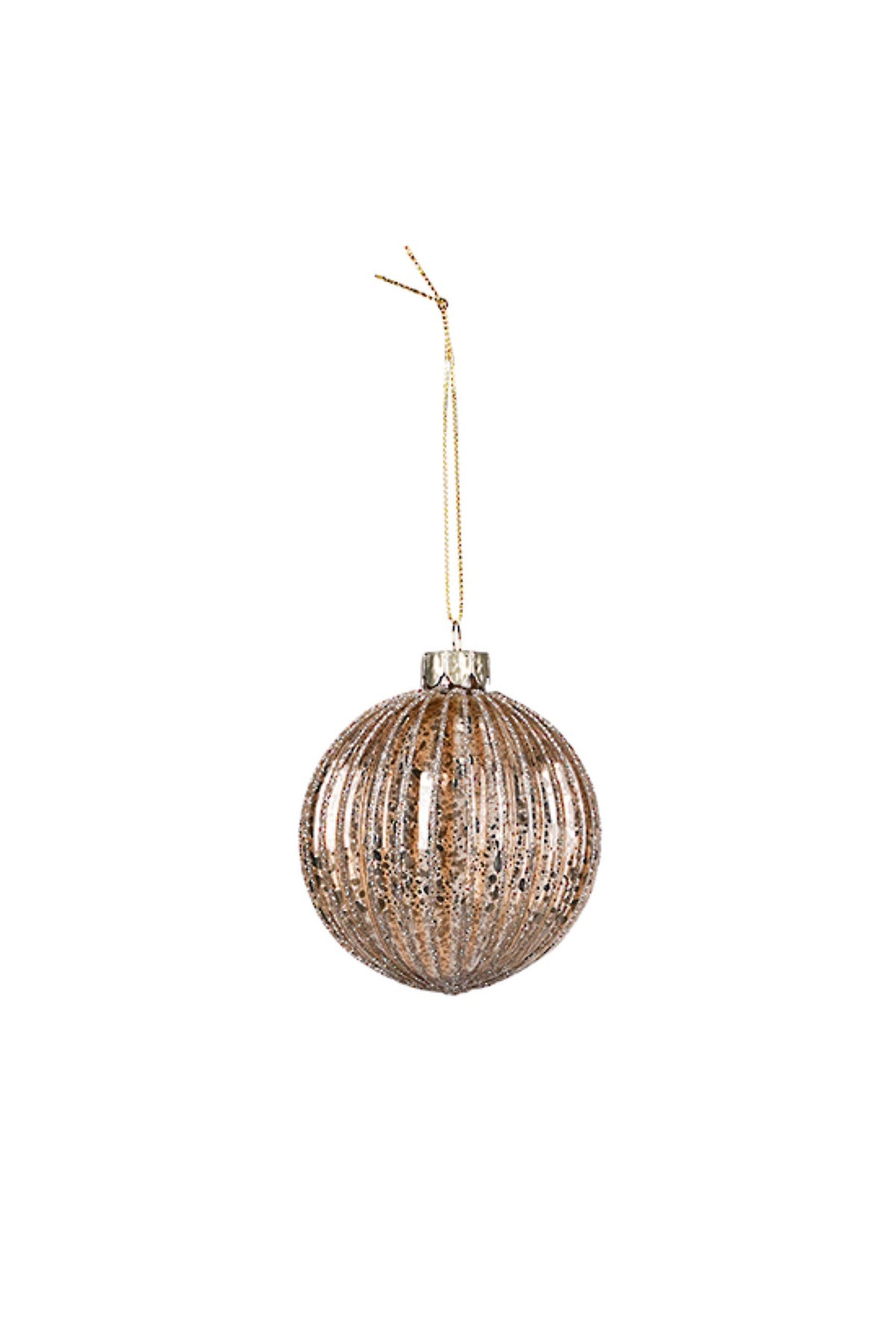 Shiny gold ribbed glass Christmas bauble with vertical ridges, 8cm