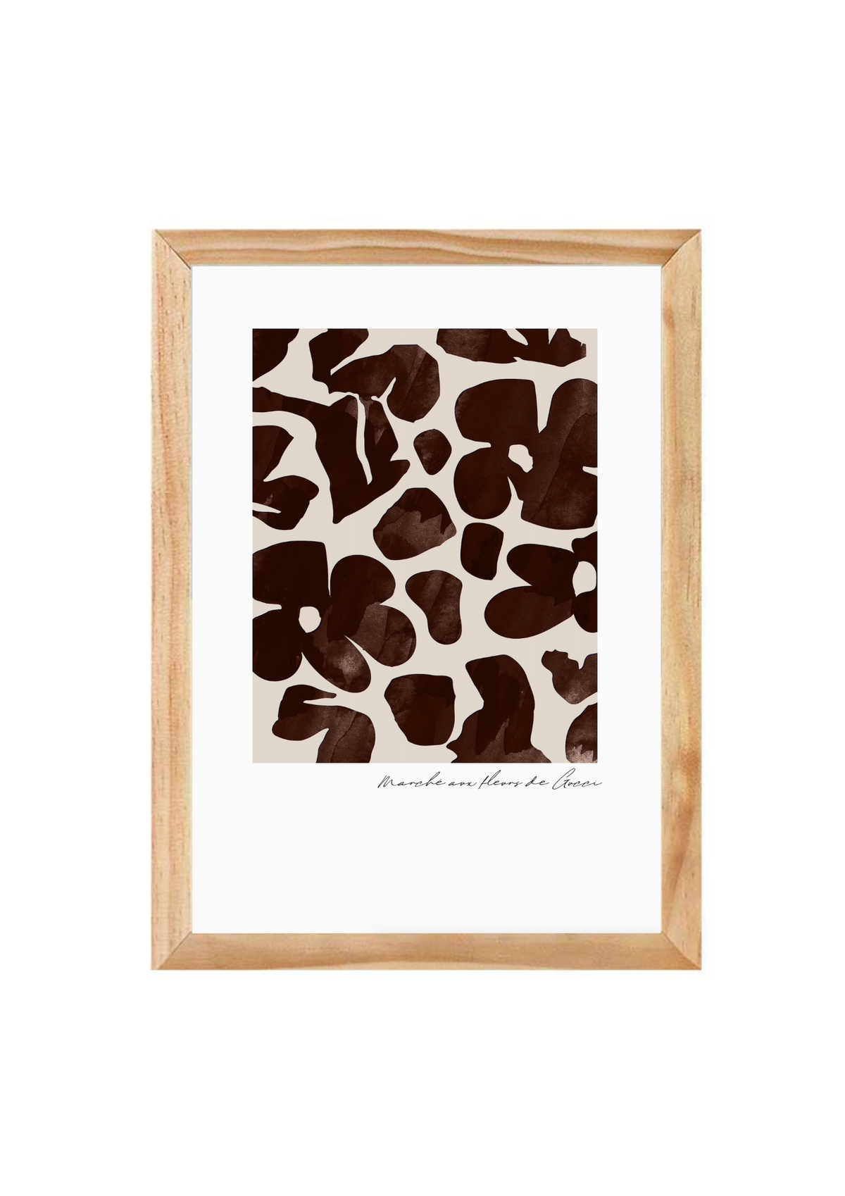 Gucci Flower Market Print in Chocolate by Papier HQ in a natural timber frame, a layered floral pattern in rich browns