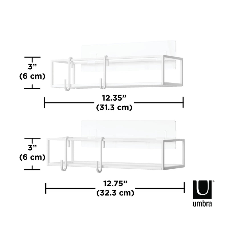 Umbra Cubiko Shower Bins, Set Of 2 - white - 2 pcs. with adhesive installation and bent wire design.