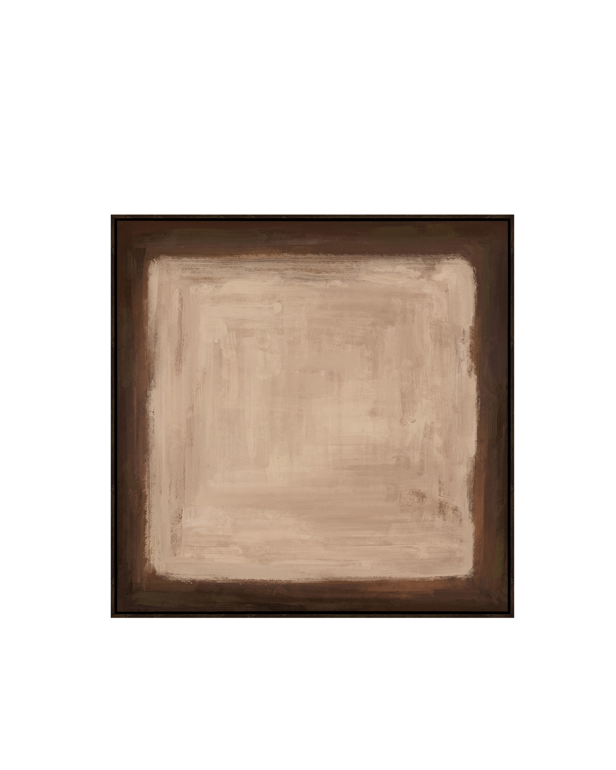 Hardly Anything Print by Ned Collections, square abstract of a sand panel in a chocolate border, walnut frame