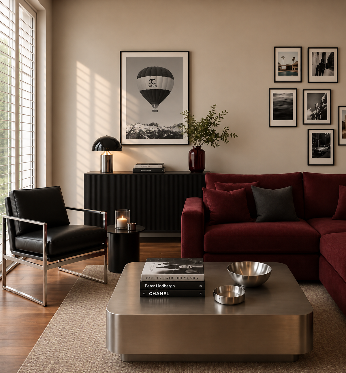 Haute Altitude black and white balloon print by Papier HQ styled in a living room