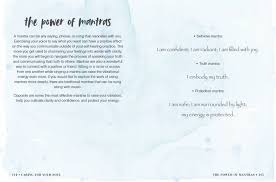 Everyday Self-care spread on the power of mantras, with example affirmations on pale blue