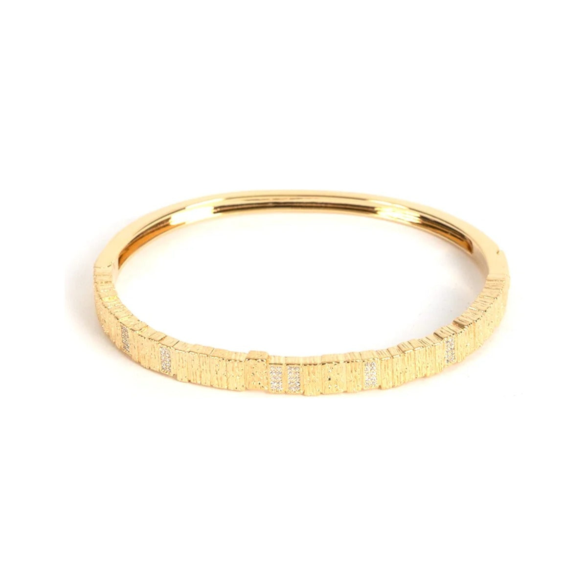 Impressions Bracelet shown in the Gold option, textured hinged bangle with crystals