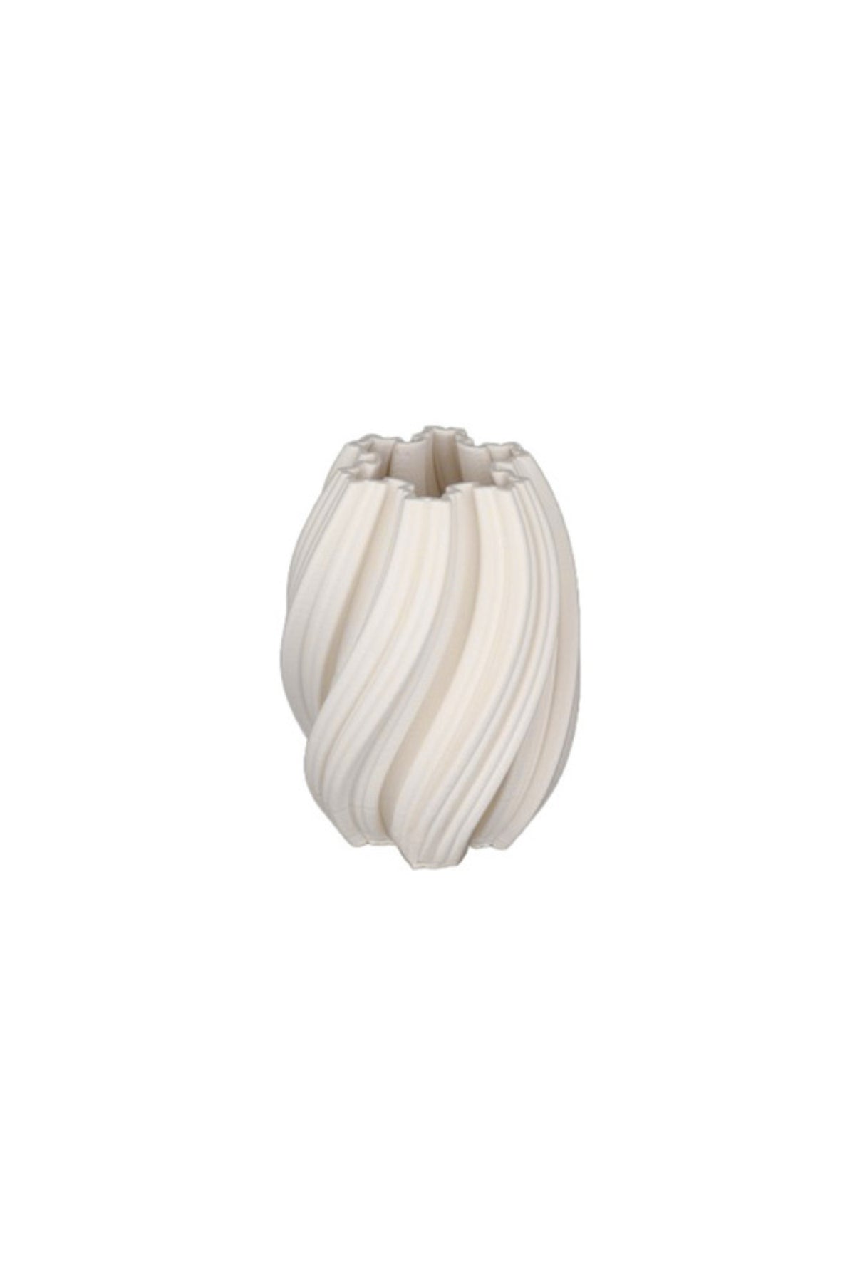 X-Small Issey 3D ceramic bud vase in warm milk with swirling ribs