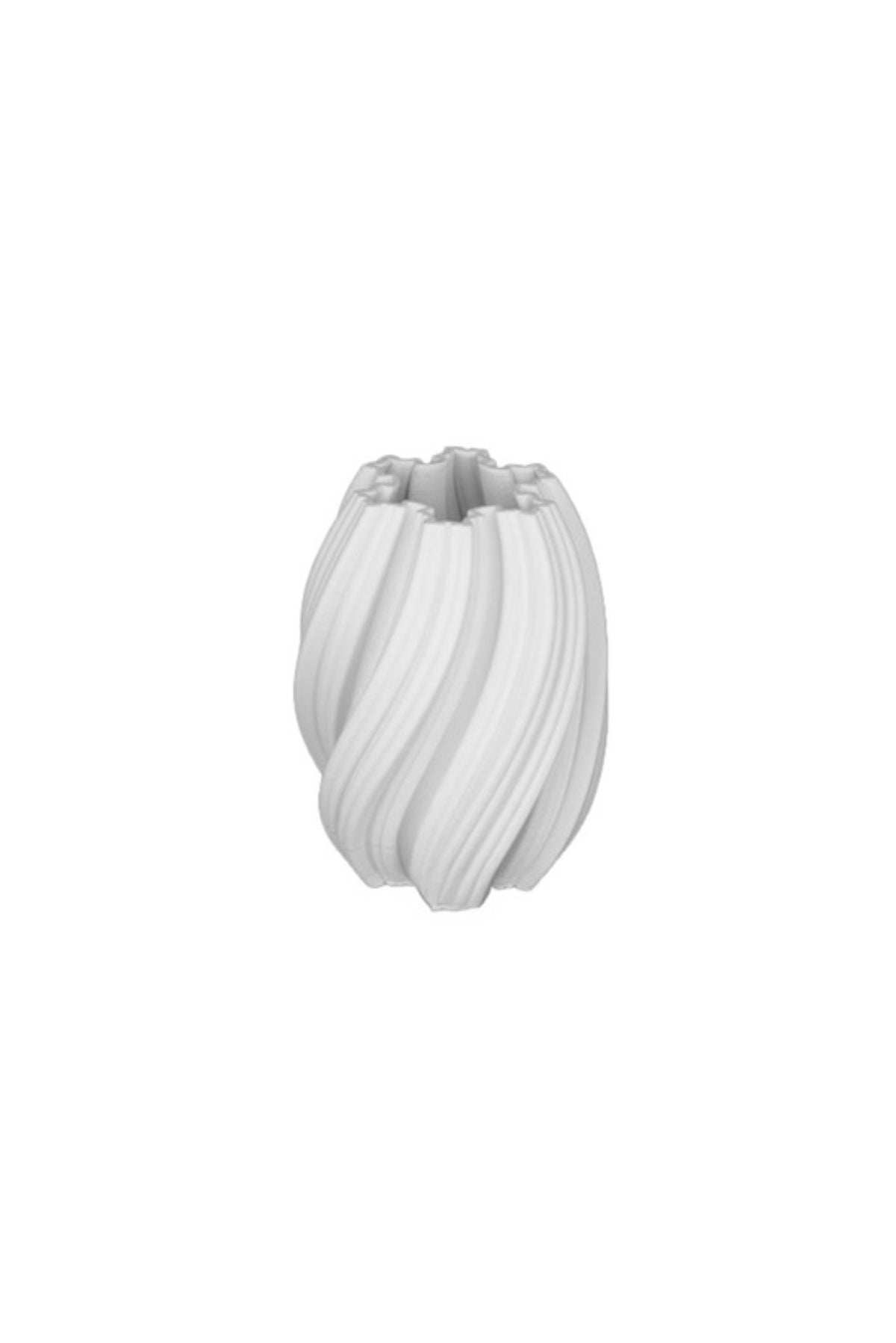 X-Small Issey 3D ceramic bud vase in white with a swirled ribbed body