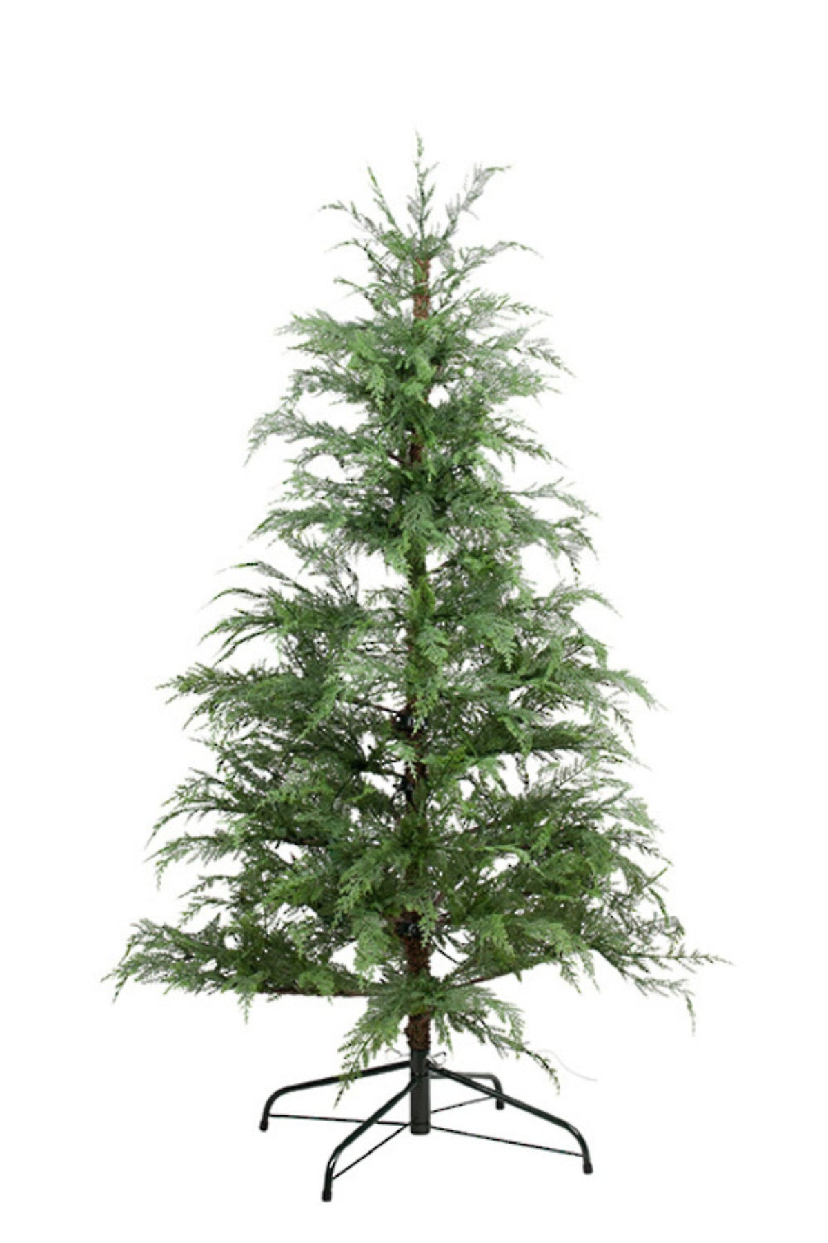 Artificial Leyland cypress Christmas tree with warm white micro LED lights on a black stand, 152cm