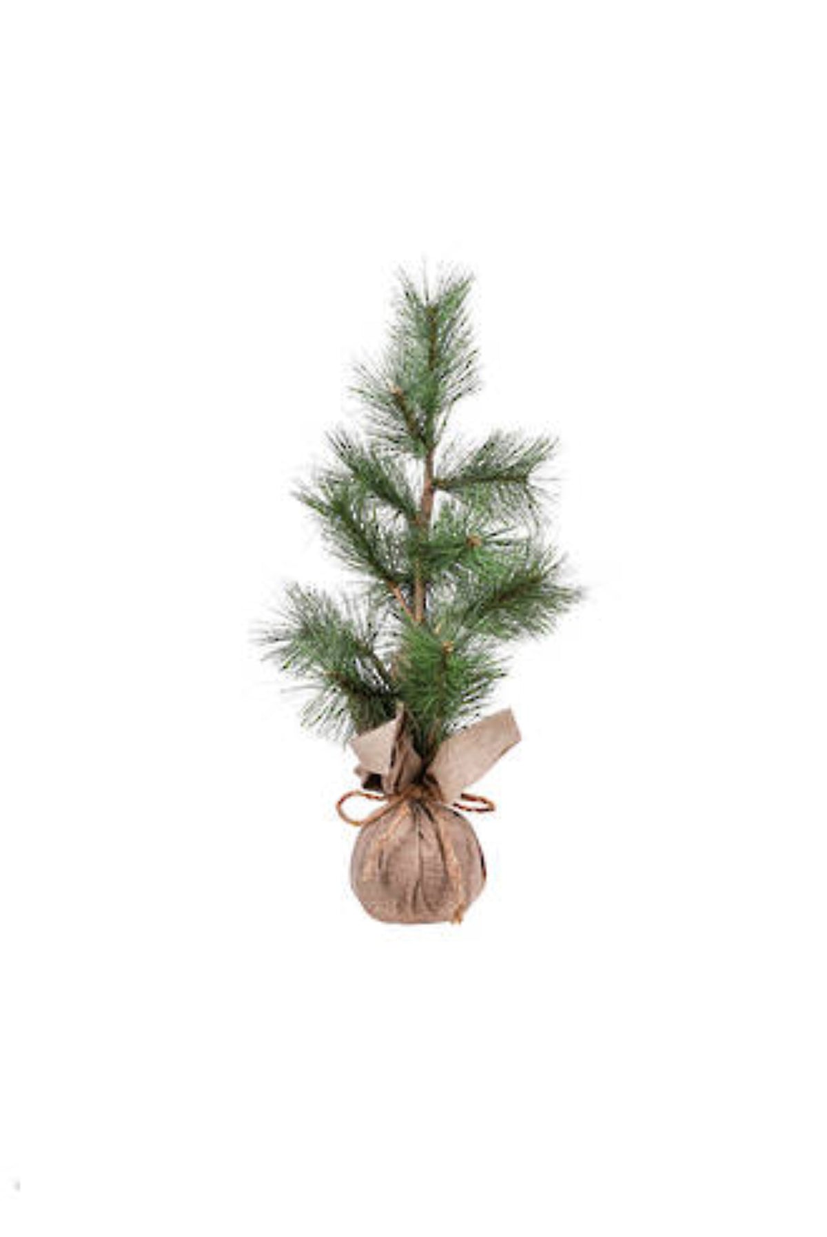 Small long-needle artificial pine tabletop tree with a burlap-wrapped base, 53cm