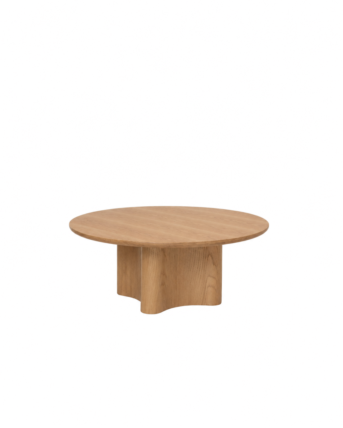 Luma Coffee Table shown in the Natural Oak colour option, light oak round top on a scalloped base