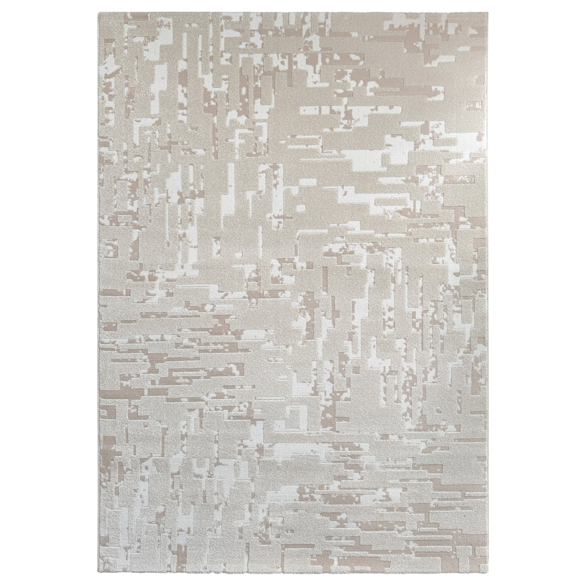 Luma Modern Neutral Rug with abstract beige, ivory and taupe shapes, shown flat on white