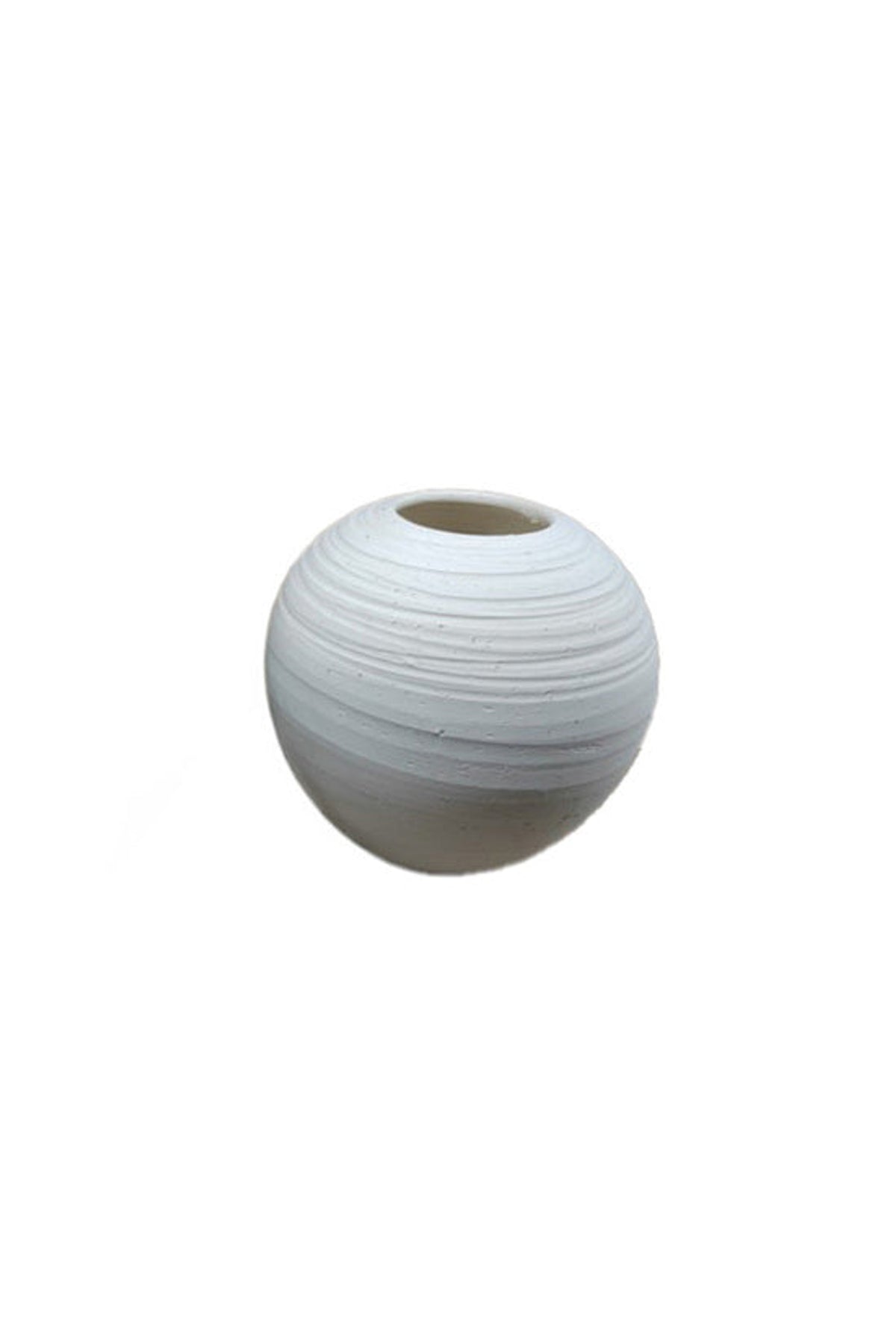 Luna Bellied Pot, small, soft white rounded vessel with fine ridges on white