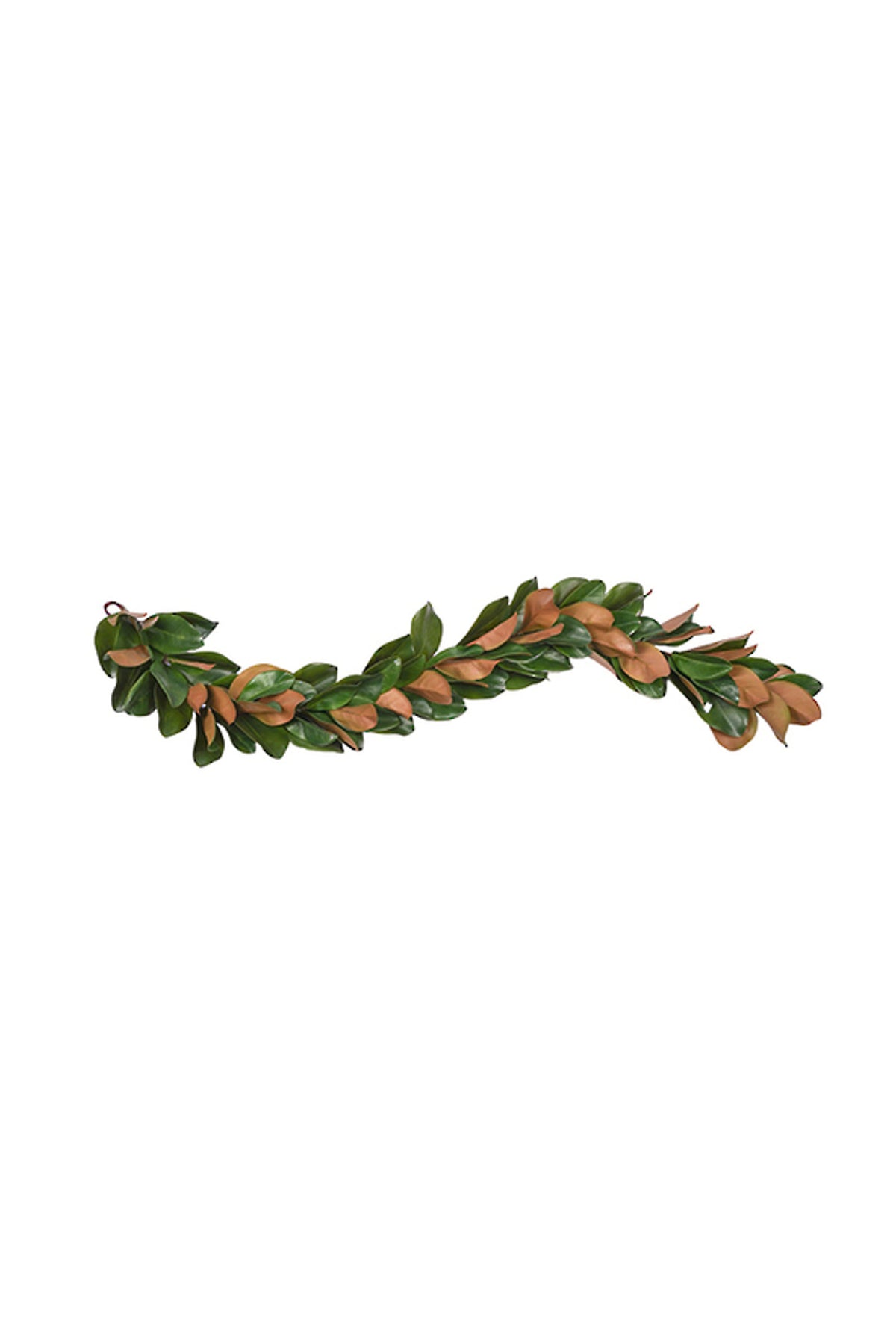 Magnolia Leaf Garland laid out, glossy green leaves with rust-brown undersides