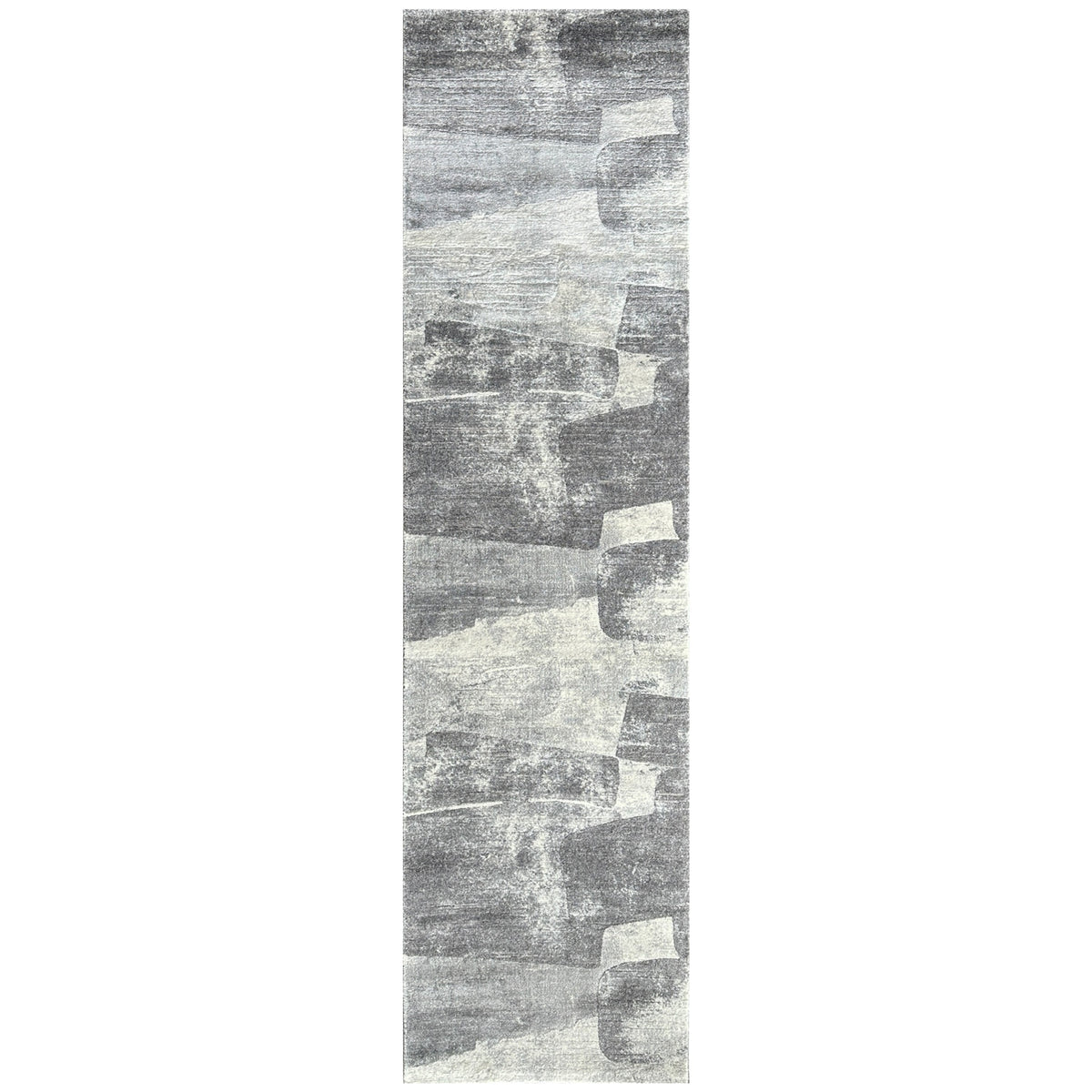 Grey abstract rug shown in the 80 x 300 cm runner size