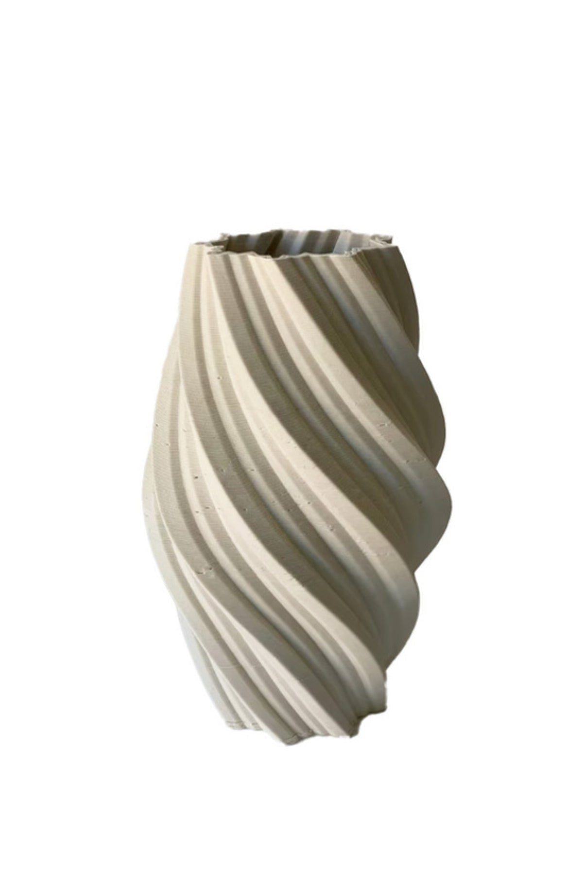 Manon tall 3D ceramic vase in warm milk with a twisted spiral body