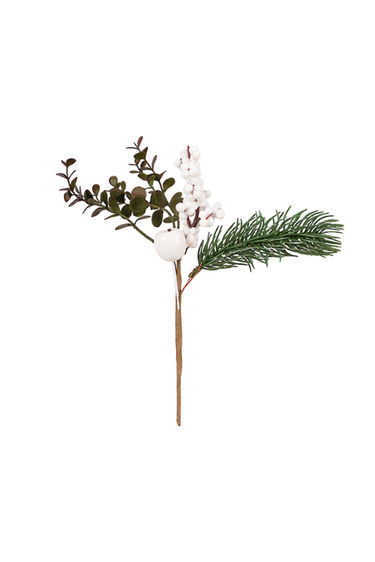 Artificial Christmas pick with mini white apples, berries and pine sprigs, 23cm
