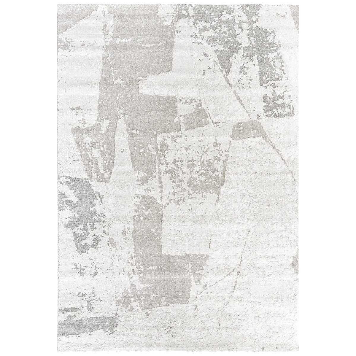 Munro Modern Grey/Beige Rug with painterly grey and beige blocks on an ivory ground, shown flat