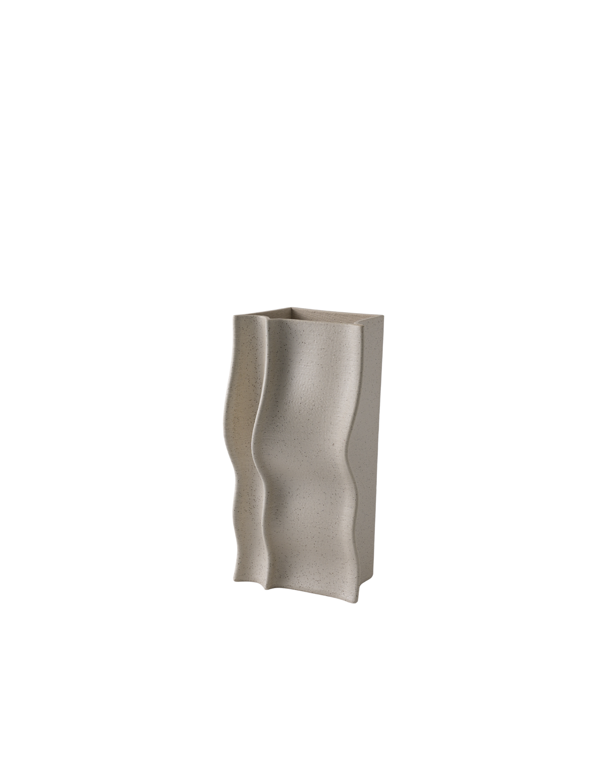 Nomade Vase by Ned Collections in Ivory, rectangular 3D printed porcelain vase with wavy folds, on white
