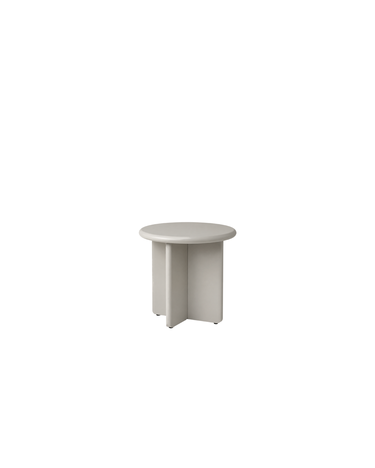 Nord Side Table by Ned Collections in Cashmere, round top on a cross base, on a white background