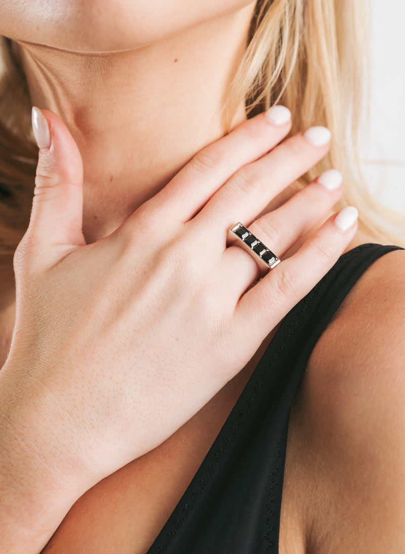 Be Mine Ring, Sterling Silver with Black Zirconia