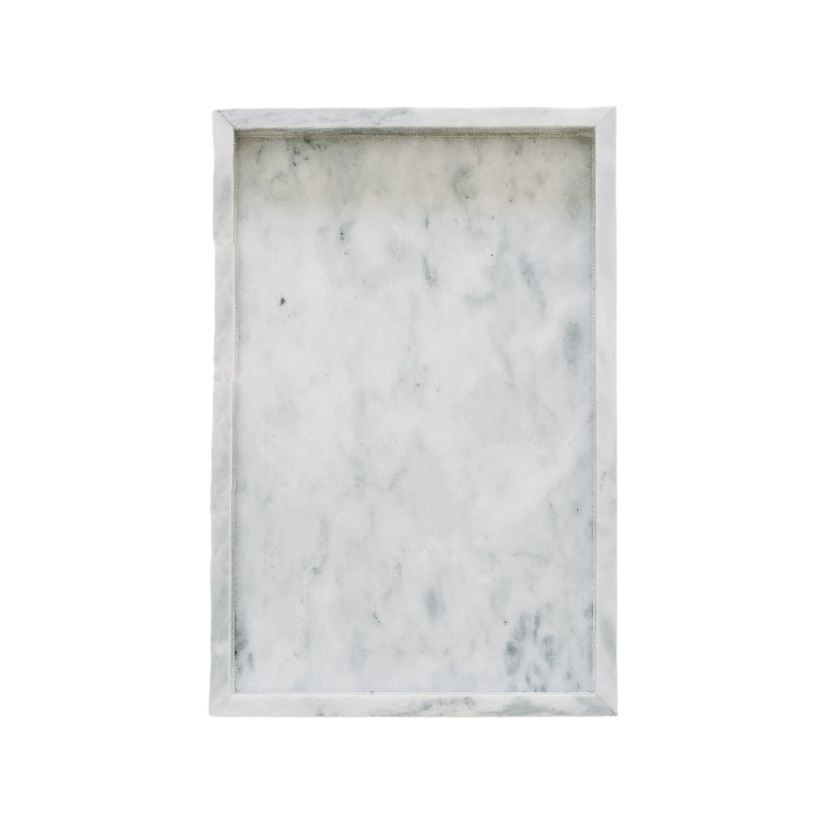 Rectangular grey marble tray, angled view on white