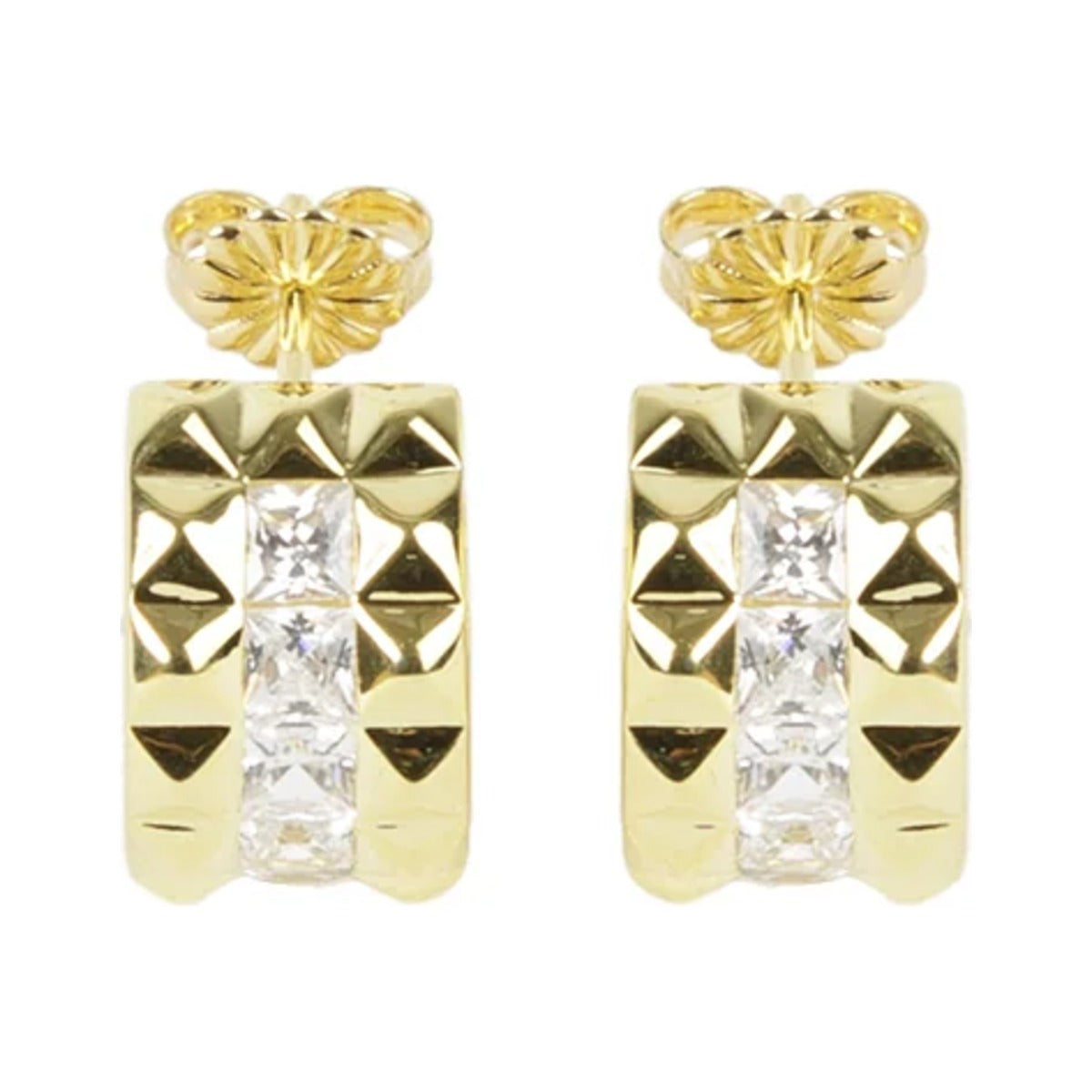Rock Me Hoop earrings by Federation in Gold / Clear, studded gold huggies with a row of crystals