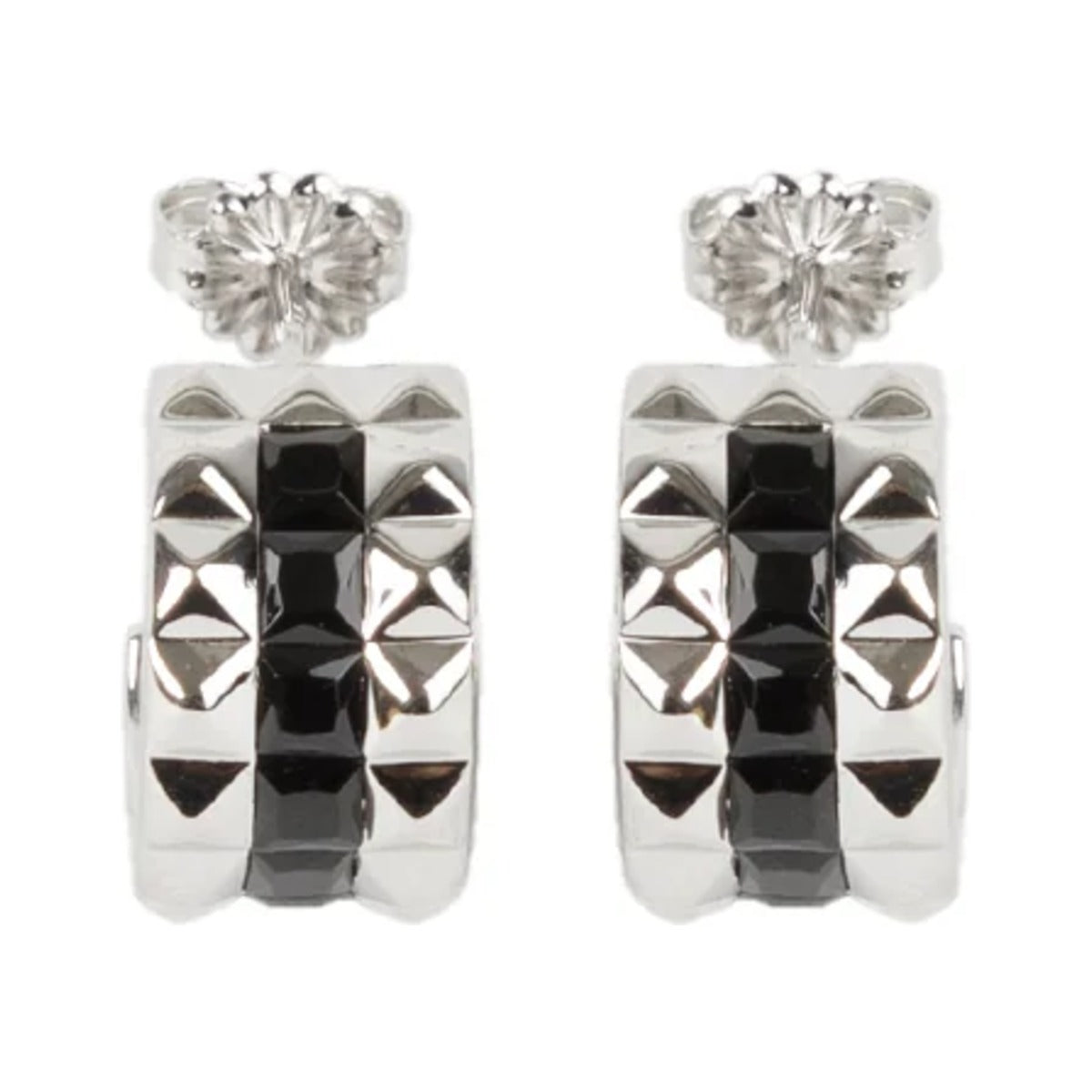 Rock Me Hoops shown in the Silver / Black option, silver studs around a black onyx row