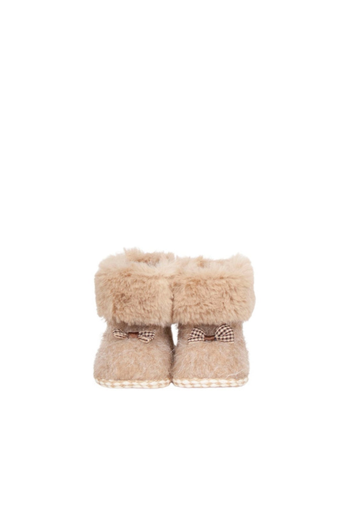 Pair of tiny taupe fluffy winter boots Christmas decoration