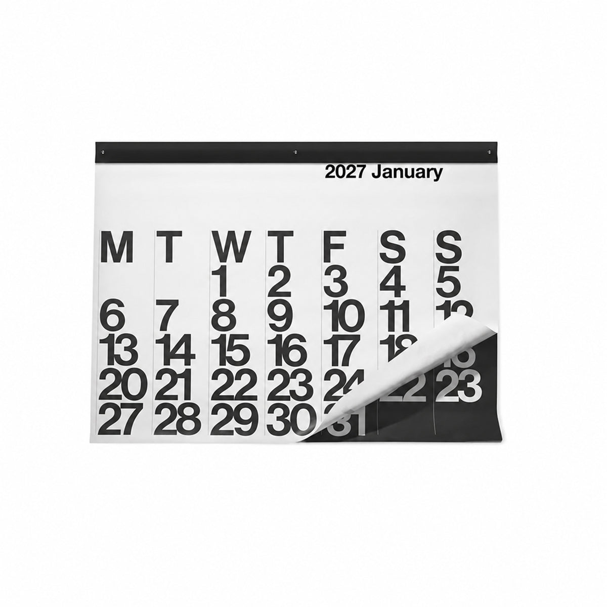 2027 Stendig Calendar by Massimo Vignelli open to January with bold oversized black numerals on white