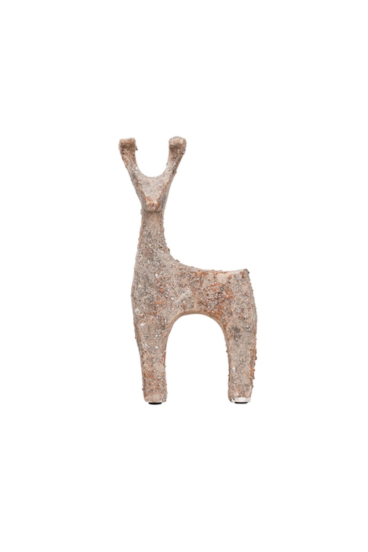 Standing deer figurine with antlers in a weathered stone-look polyresin finish, 31cm