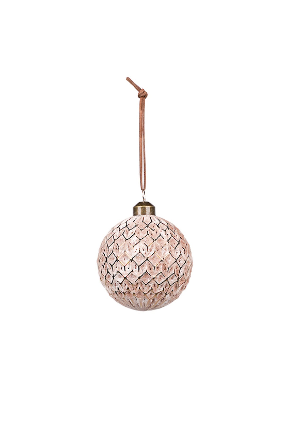 Glass Christmas bauble with a brown and gold tessellated scale pattern, 8cm