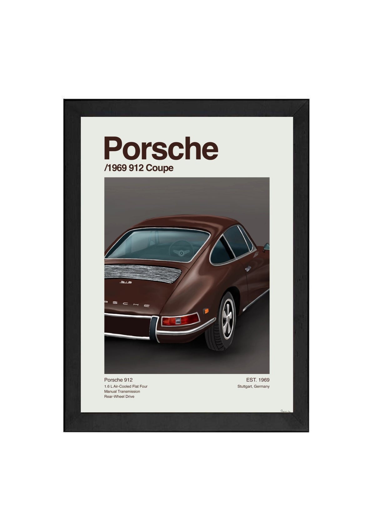 The 912 Coupe Print by Papier HQ in a matte black frame