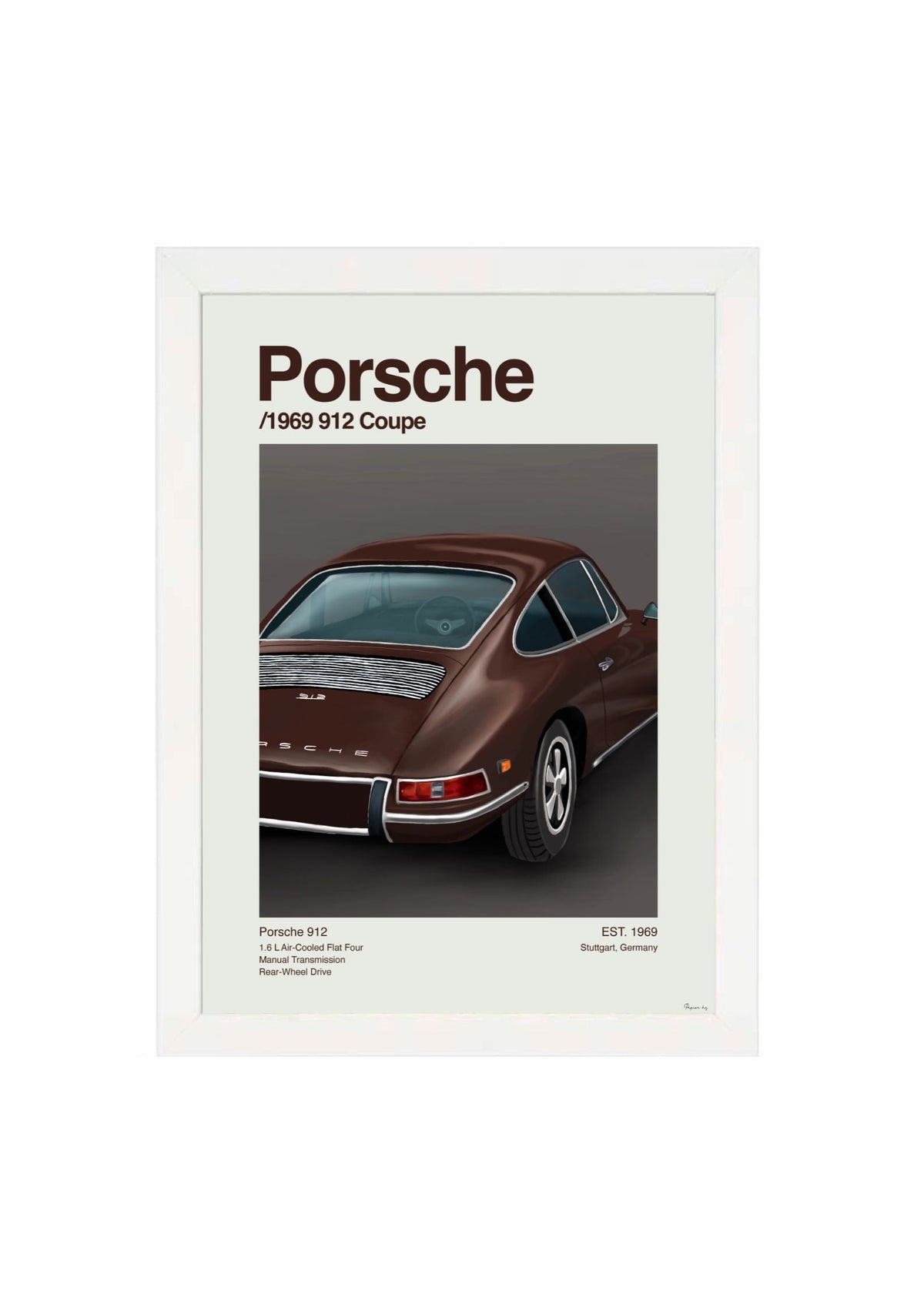 The 912 Coupe Print by Papier HQ in a matte white frame
