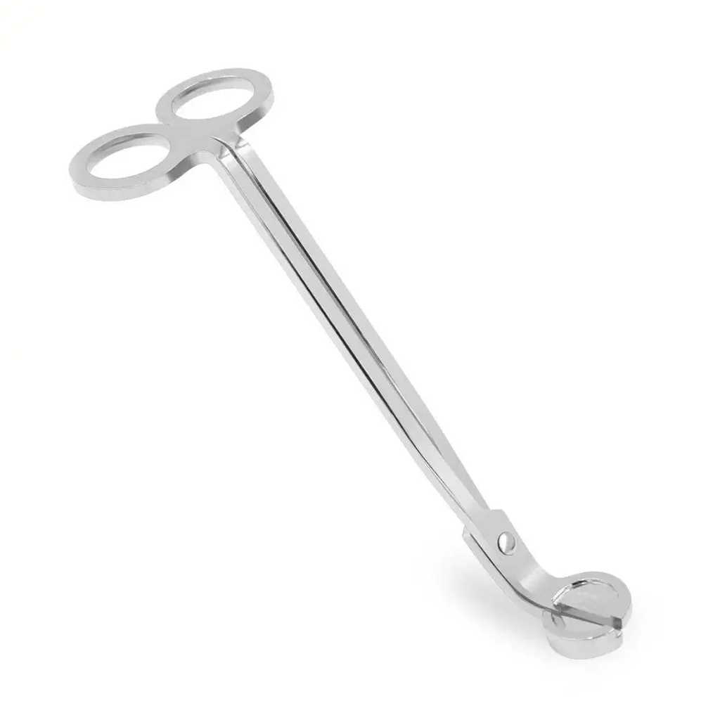Silver candle wick trimmer with looped handles, shown alone on a plain white background