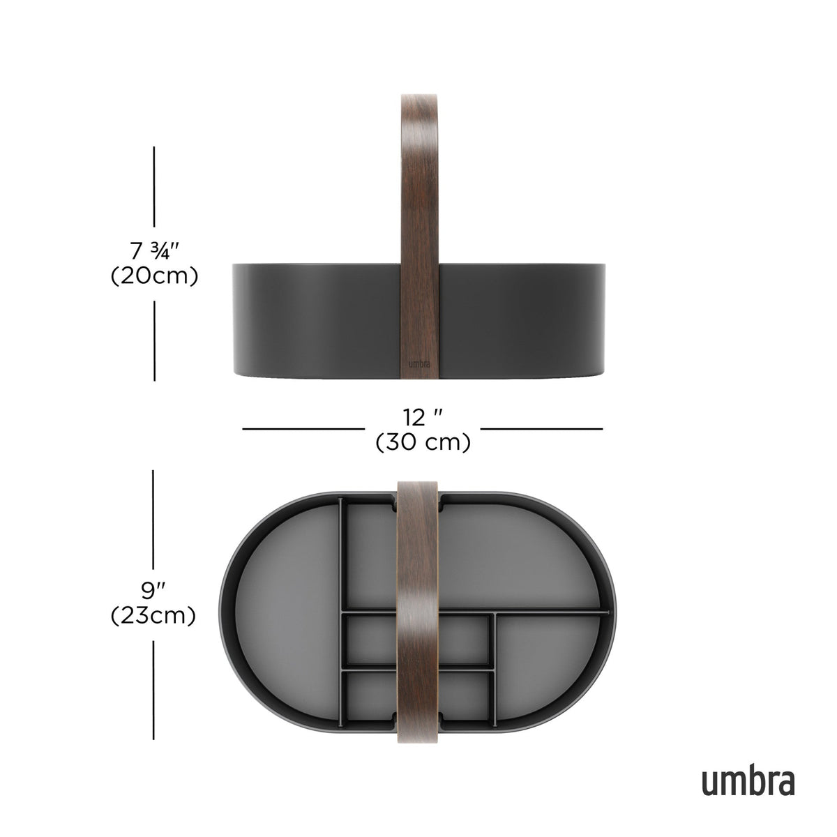 Umbra Bellwood Caddy in black and walnut with integrated handle