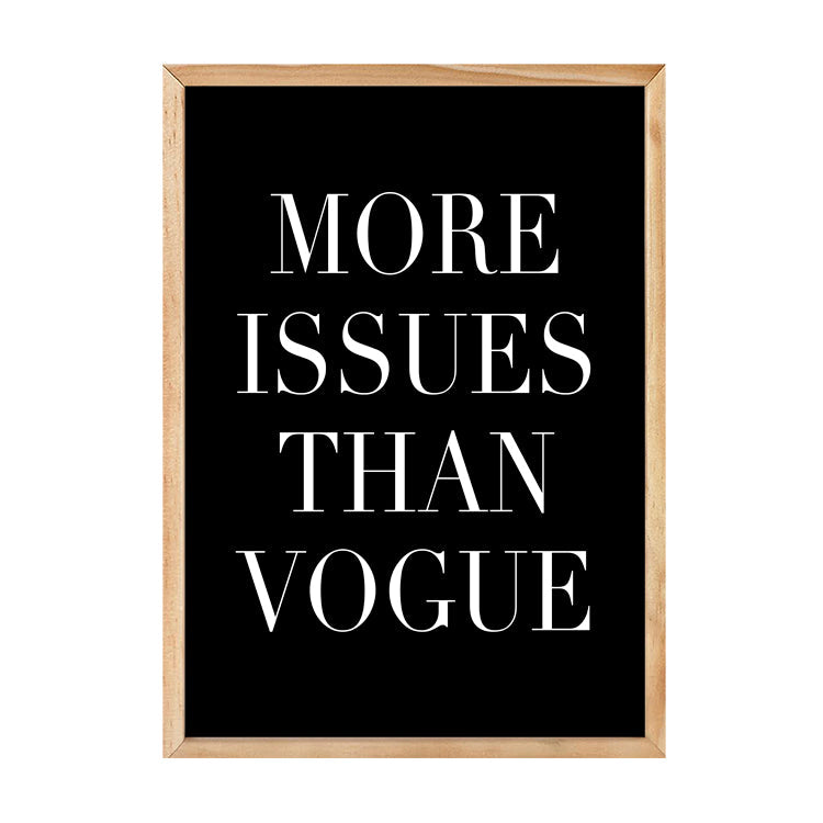 Vogue Black print in a natural timber frame, on white