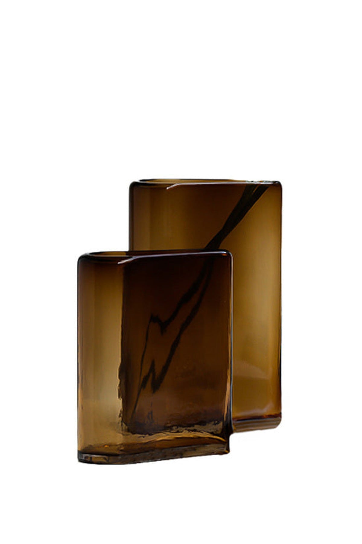 Wave Vase in tobacco, small and large pair shown together on white